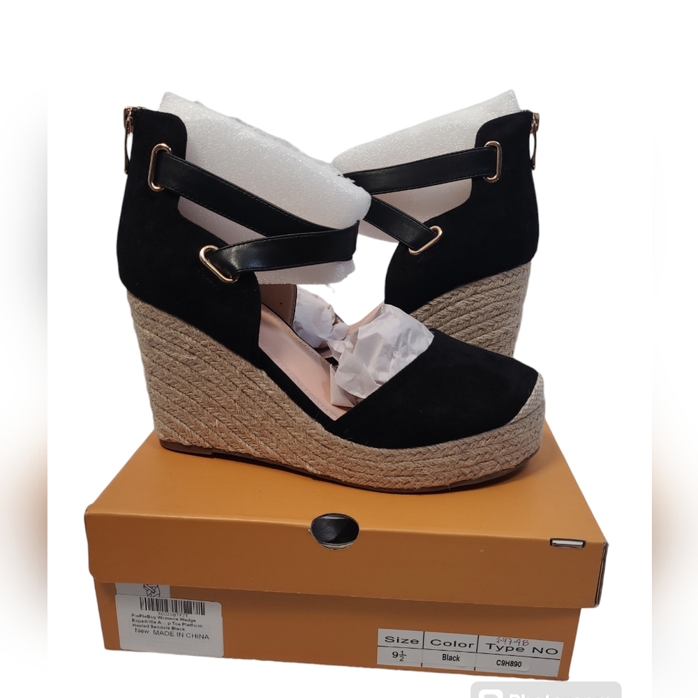 Elegant Black Wedge Espadrilles